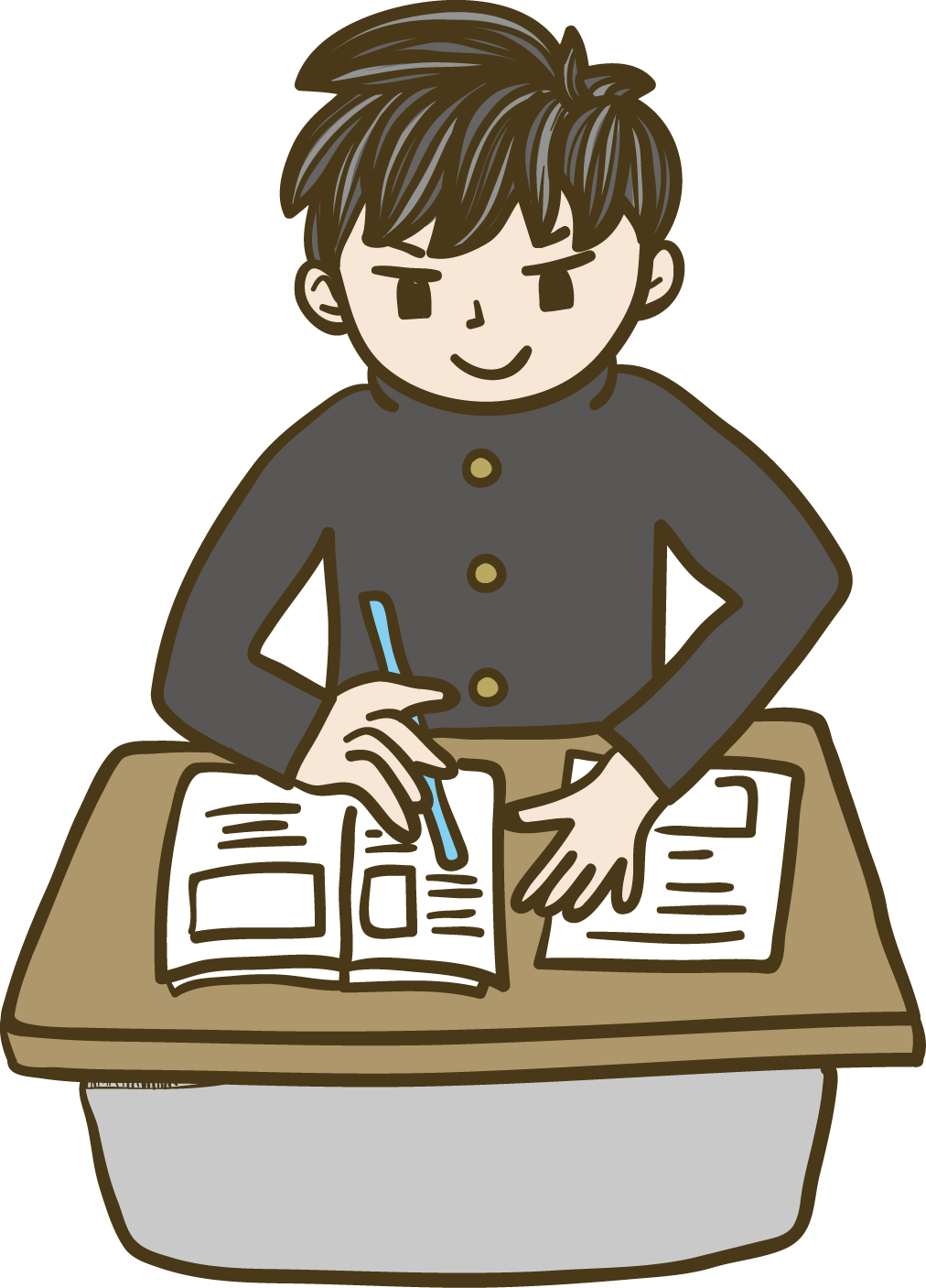 勉強する中学生のイラスト