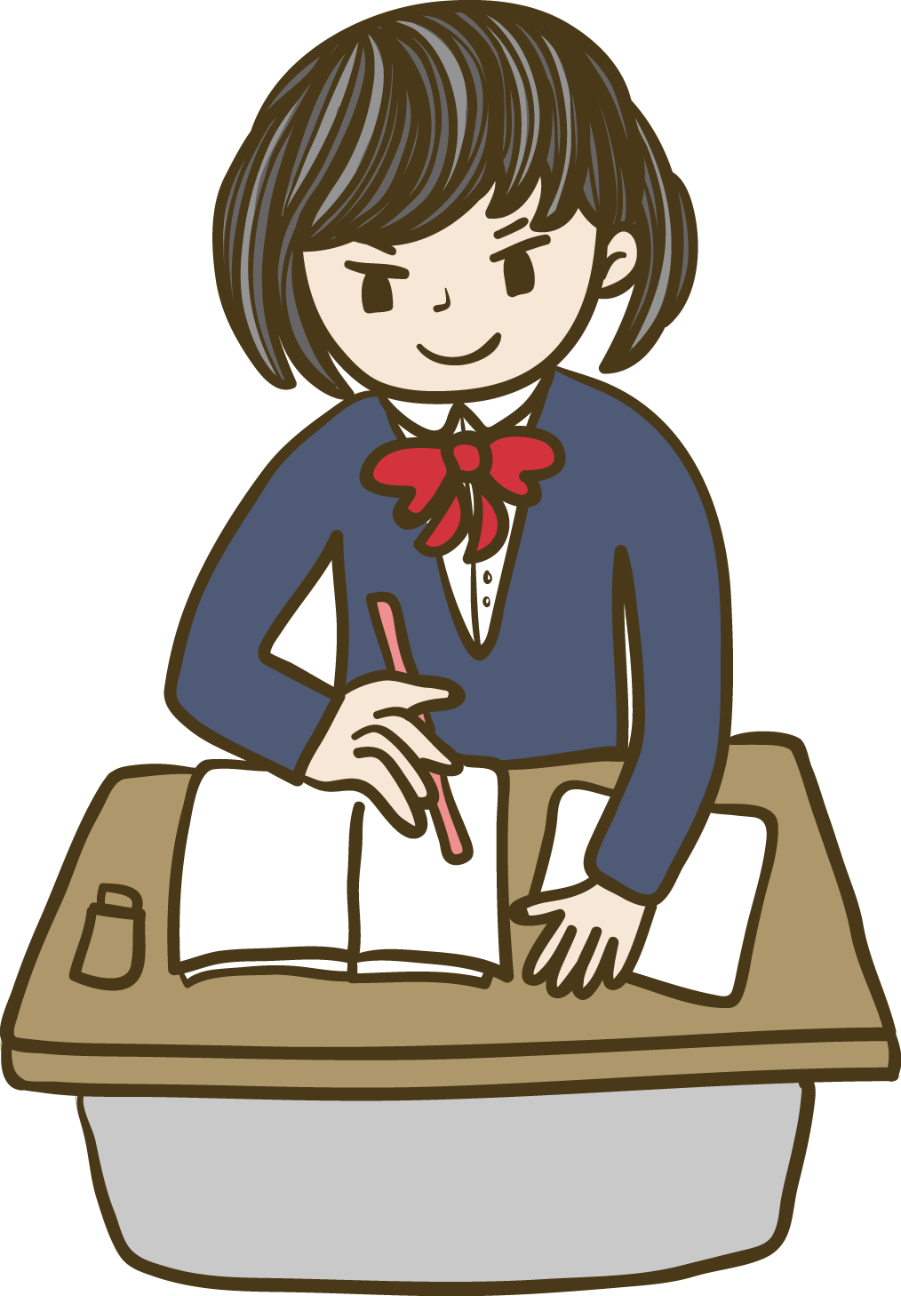 勉強する女子学生のイラスト